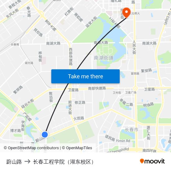 蔚山路 to 长春工程学院（湖东校区） map
