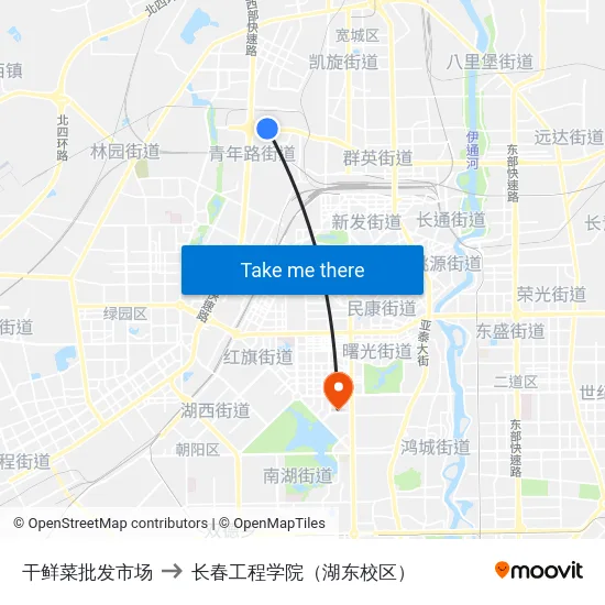干鲜菜批发市场 to 长春工程学院（湖东校区） map