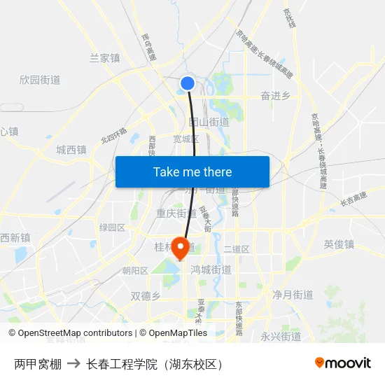两甲窝棚 to 长春工程学院（湖东校区） map