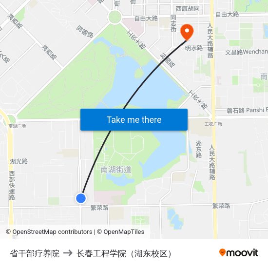 省干部疗养院 to 长春工程学院（湖东校区） map