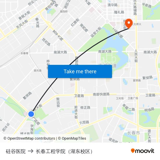 硅谷医院 to 长春工程学院（湖东校区） map
