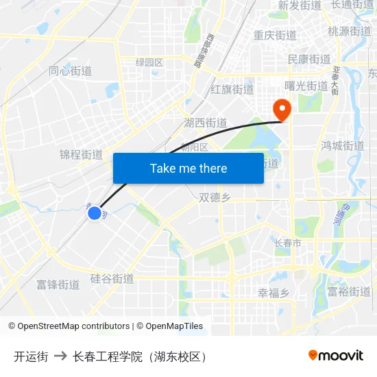 开运街 to 长春工程学院（湖东校区） map