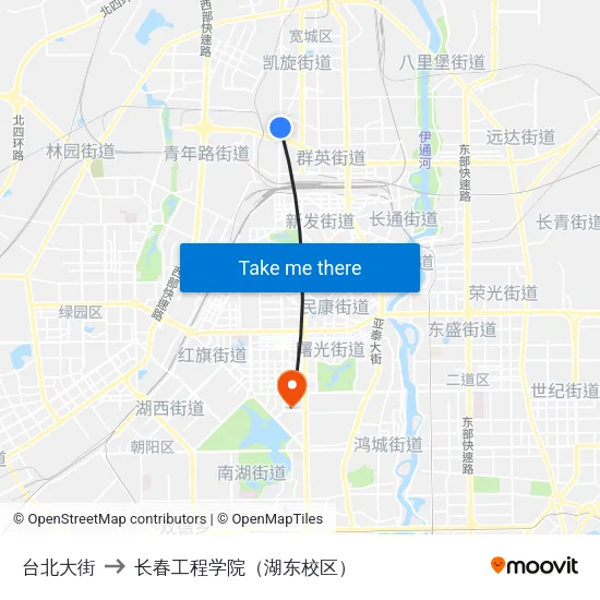 台北大街 to 长春工程学院（湖东校区） map
