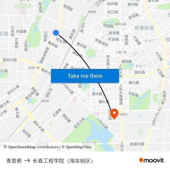 青普桥 to 长春工程学院（湖东校区） map
