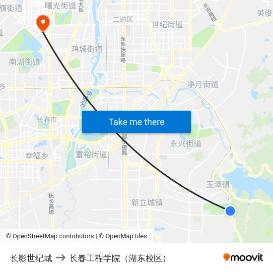 长影世纪城 to 长春工程学院（湖东校区） map
