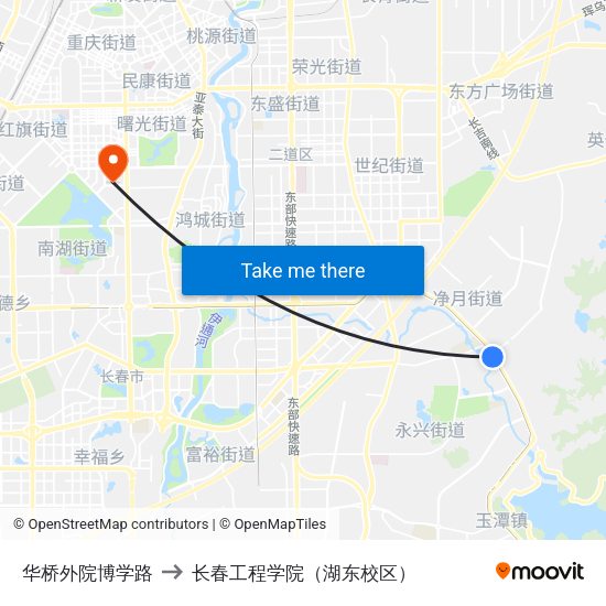 华桥外院博学路 to 长春工程学院（湖东校区） map