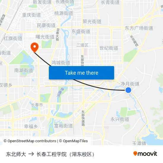 东北师大 to 长春工程学院（湖东校区） map