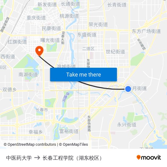 中医药大学 to 长春工程学院（湖东校区） map