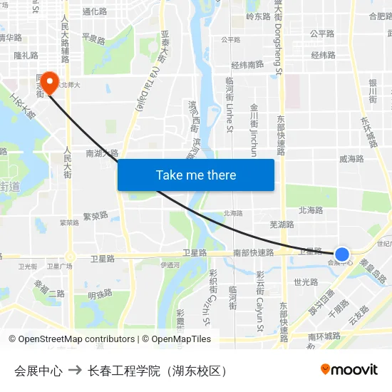 会展中心 to 长春工程学院（湖东校区） map