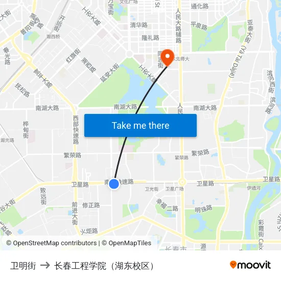 卫明街 to 长春工程学院（湖东校区） map