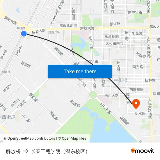 解放桥 to 长春工程学院（湖东校区） map