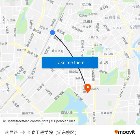 南昌路 to 长春工程学院（湖东校区） map