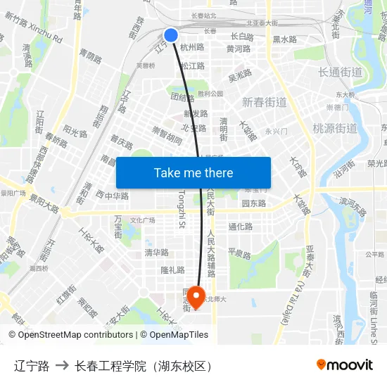 辽宁路 to 长春工程学院（湖东校区） map