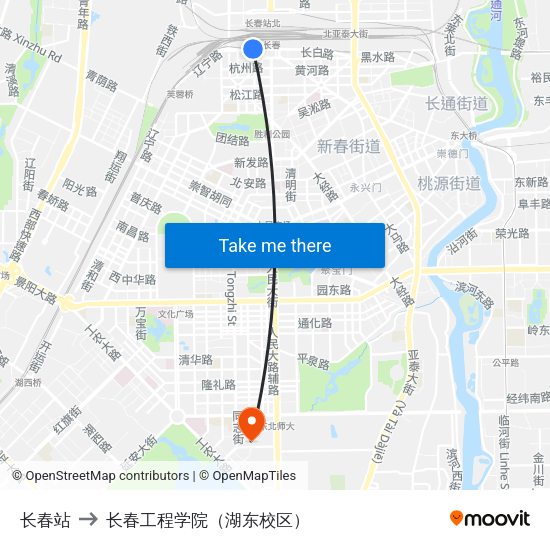 长春站 to 长春工程学院（湖东校区） map