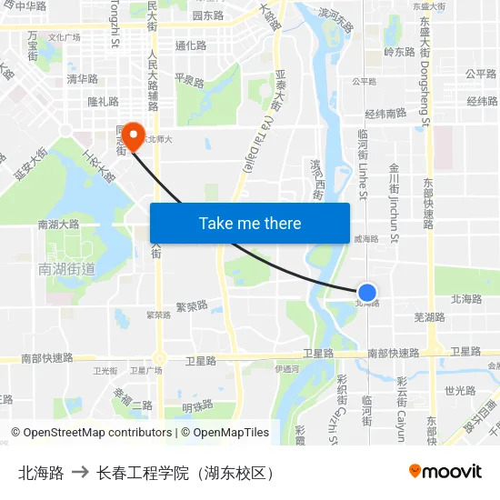 北海路 to 长春工程学院（湖东校区） map