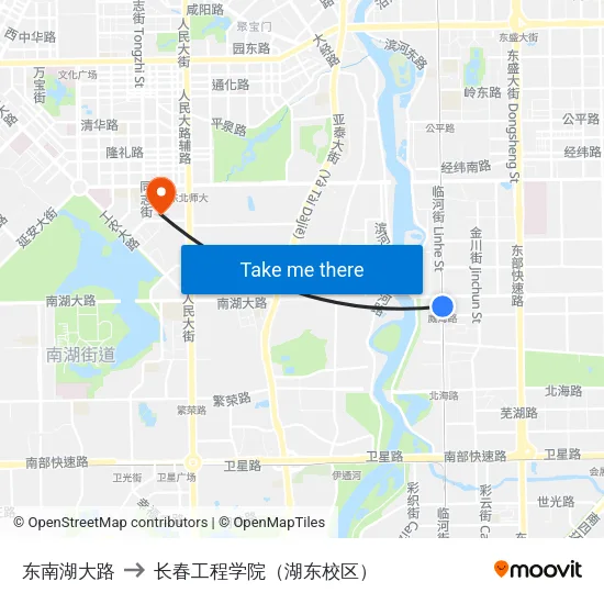 东南湖大路 to 长春工程学院（湖东校区） map