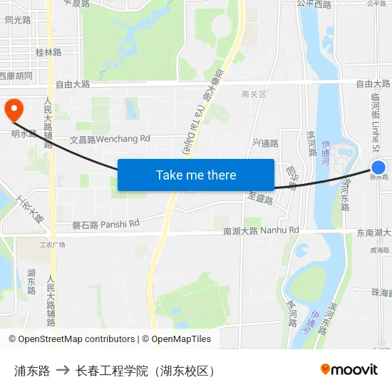 浦东路 to 长春工程学院（湖东校区） map