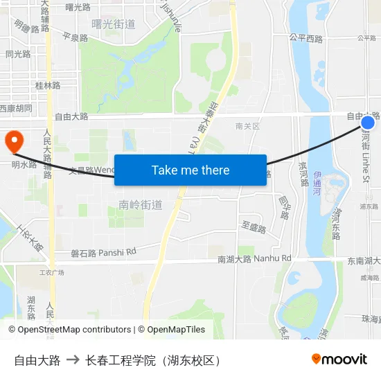 自由大路 to 长春工程学院（湖东校区） map
