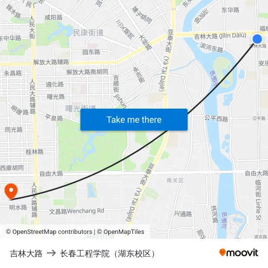 吉林大路 to 长春工程学院（湖东校区） map