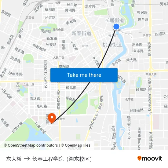 东大桥 to 长春工程学院（湖东校区） map