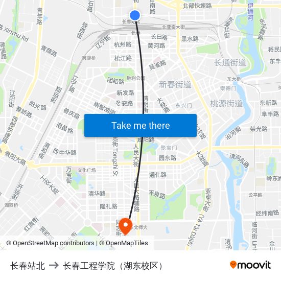 长春站北 to 长春工程学院（湖东校区） map