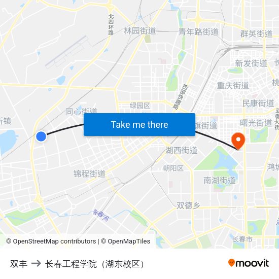 双丰 to 长春工程学院（湖东校区） map