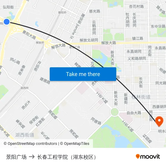 景阳广场 to 长春工程学院（湖东校区） map
