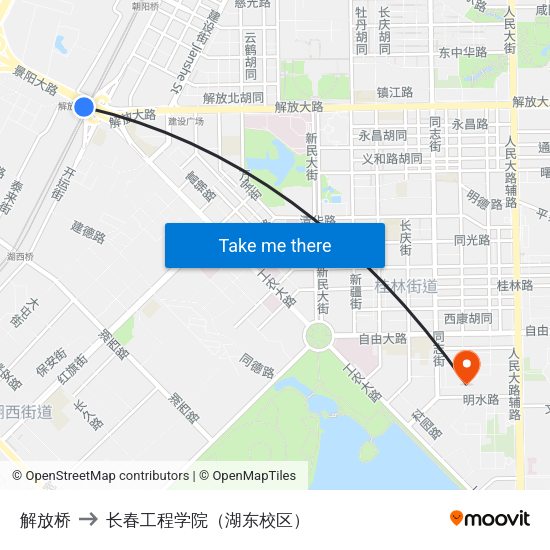 解放桥 to 长春工程学院（湖东校区） map