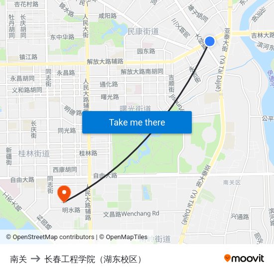 南关 to 长春工程学院（湖东校区） map
