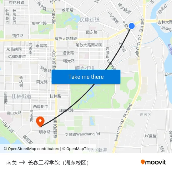 南关 to 长春工程学院（湖东校区） map