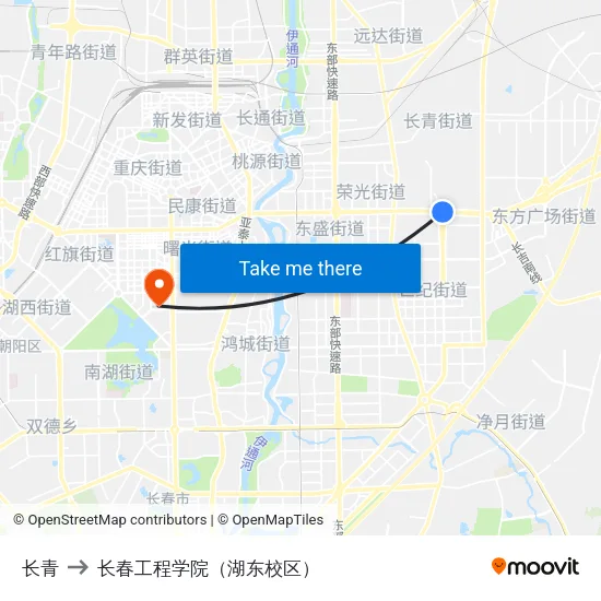 长青 to 长春工程学院（湖东校区） map