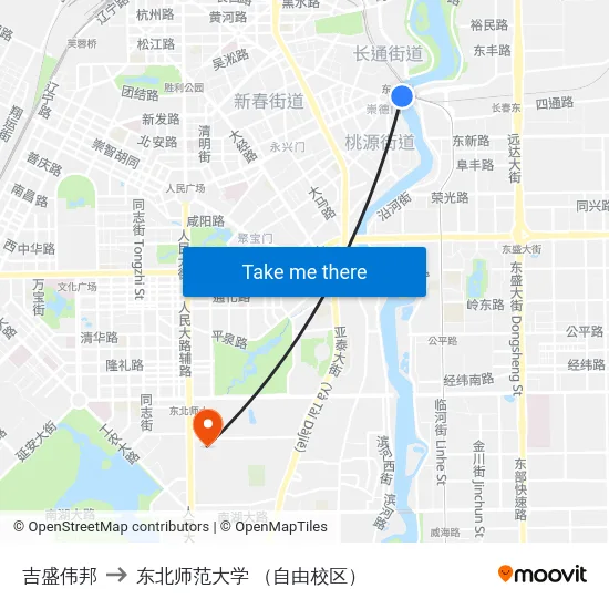 吉盛伟邦 to 东北师范大学 （自由校区） map