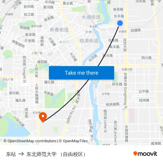 东站 to 东北师范大学 （自由校区） map