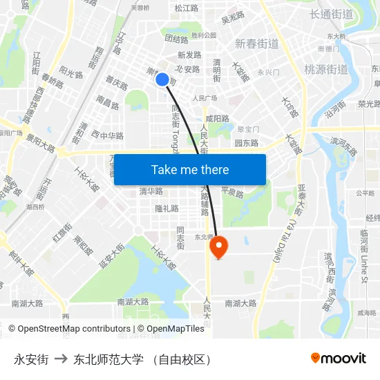 永安街 to 东北师范大学 （自由校区） map