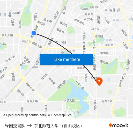绿园交警队 to 东北师范大学 （自由校区） map