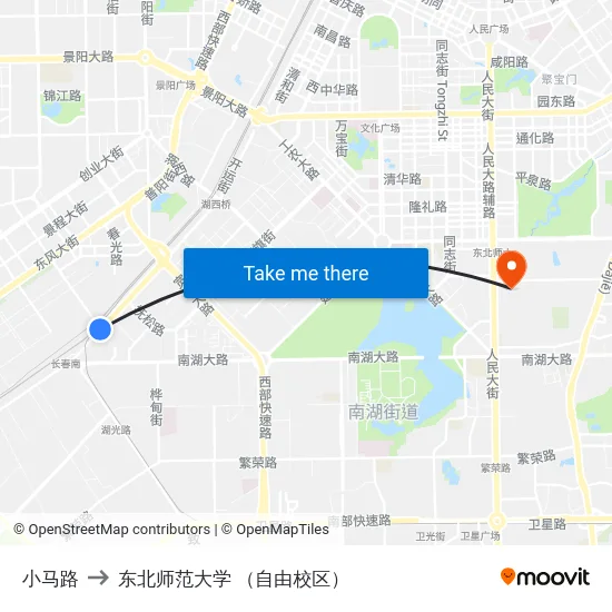 小马路 to 东北师范大学 （自由校区） map