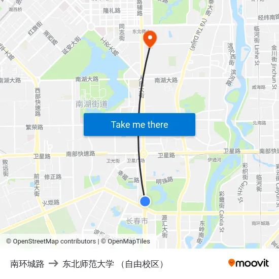 南环城路 to 东北师范大学 （自由校区） map