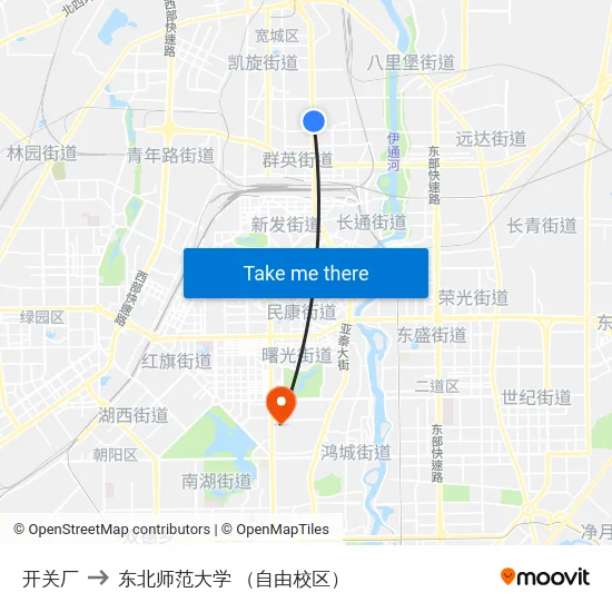 开关厂 to 东北师范大学 （自由校区） map