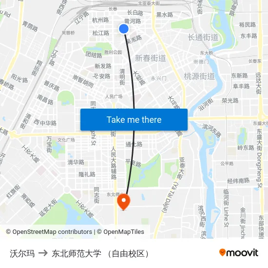 沃尔玛 to 东北师范大学 （自由校区） map