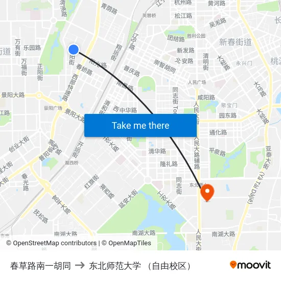 春草路南一胡同 to 东北师范大学 （自由校区） map
