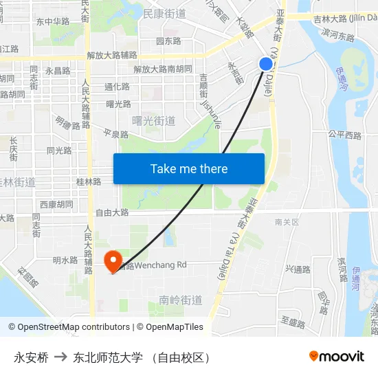 永安桥 to 东北师范大学 （自由校区） map