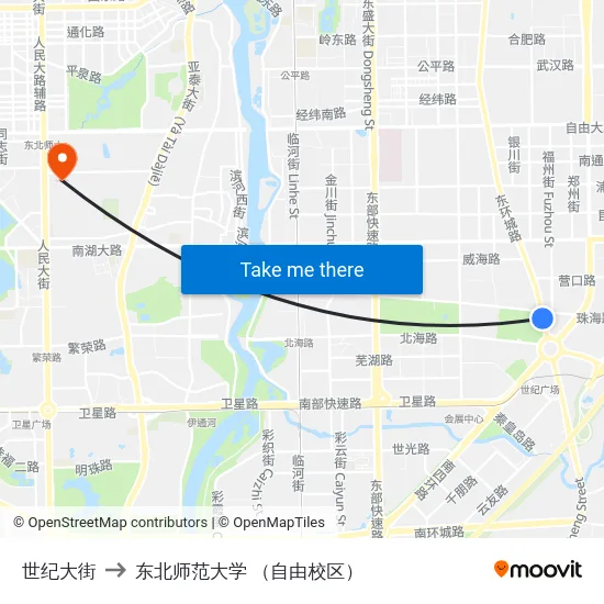 世纪大街 to 东北师范大学 （自由校区） map