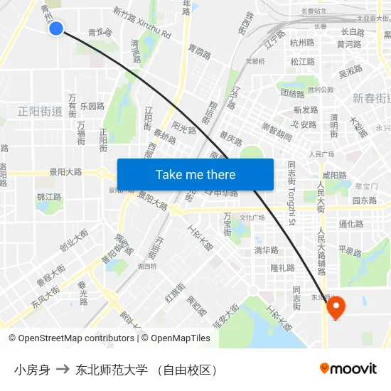 小房身 to 东北师范大学 （自由校区） map