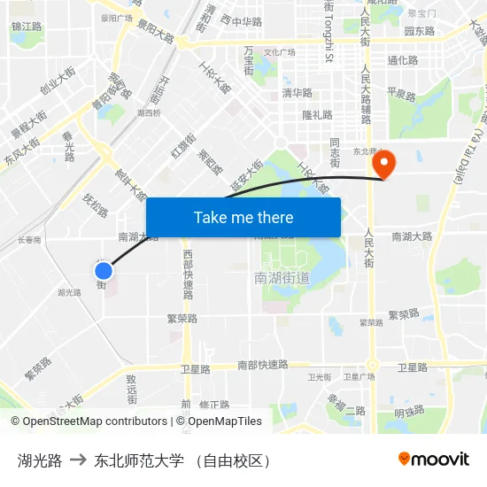 湖光路 to 东北师范大学 （自由校区） map