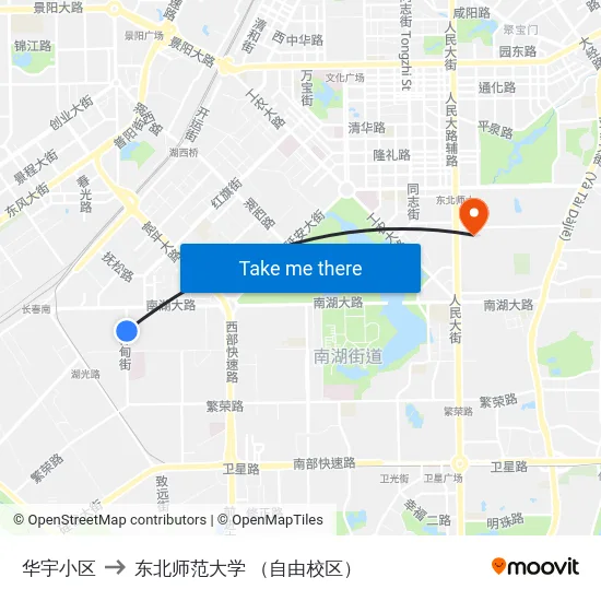 华宇小区 to 东北师范大学 （自由校区） map