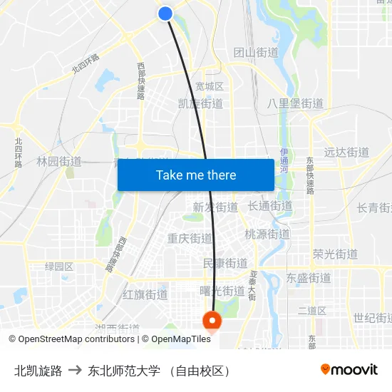 北凯旋路 to 东北师范大学 （自由校区） map