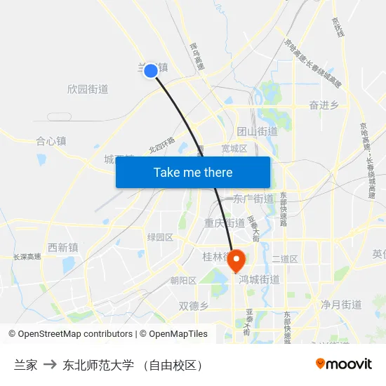 兰家 to 东北师范大学 （自由校区） map