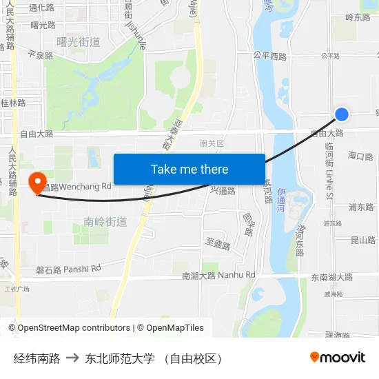 经纬南路 to 东北师范大学 （自由校区） map