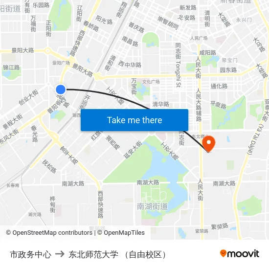 市政务中心 to 东北师范大学 （自由校区） map