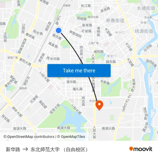 新华路 to 东北师范大学 （自由校区） map